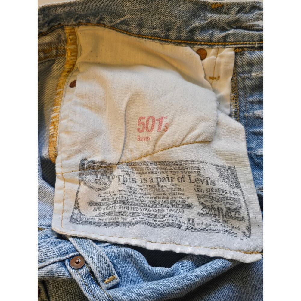 Levis 501 Selvedge Jeans White Oak Cone Denim Womens 25 Blue Distressed Skinny - Picture 4 of 16
